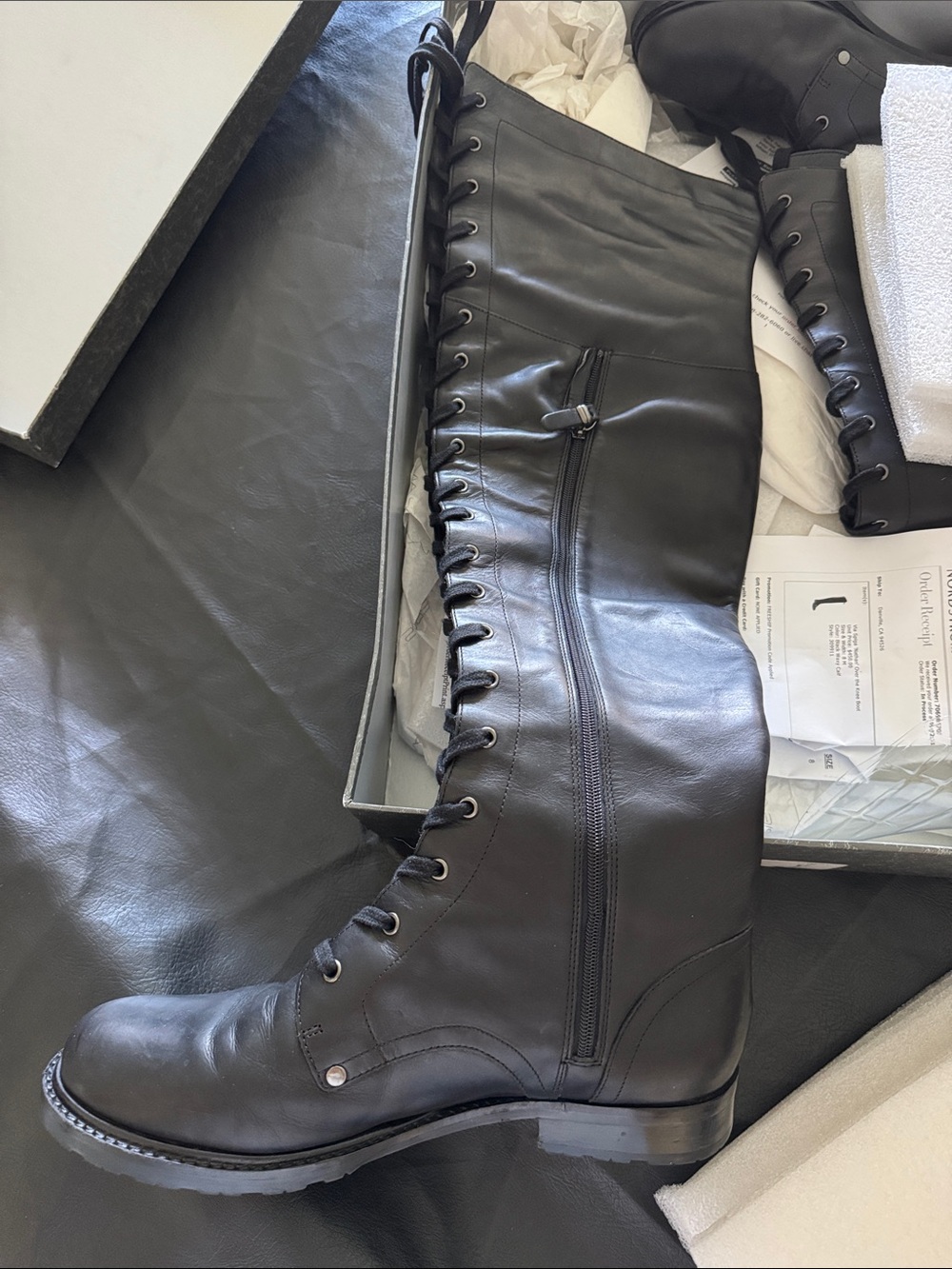 Via Spiga V-Nathan-Black Waxy over the knee lace up boot